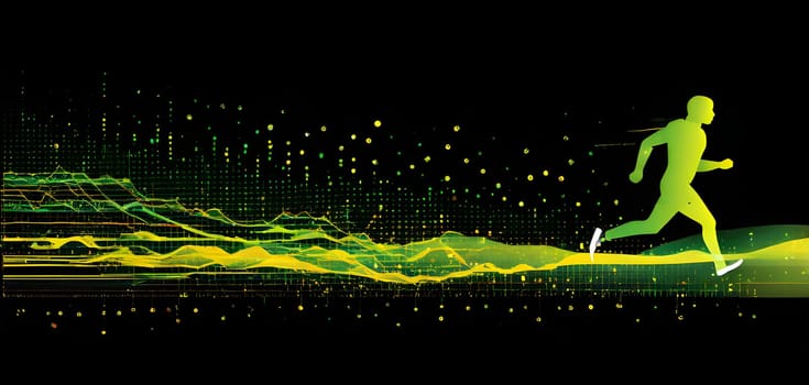 illustration of a wave of data points shaping into a runner's silhouette, conveying speed and precision guided by AI