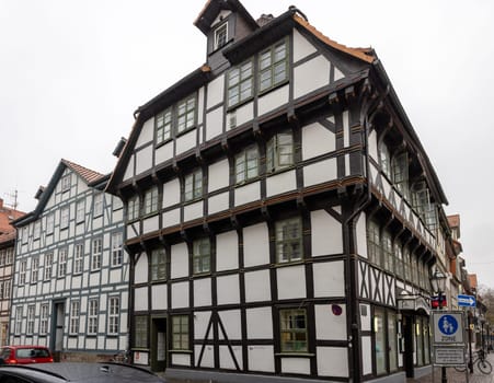 Gottingen, Germany - April 15, 2023: Half timbered houses in the center of Gottingen, Germany