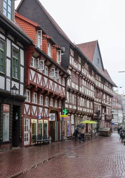 Gottingen, Germany - April 15, 2023: Half timbered houses in the center of Gottingen, Germany