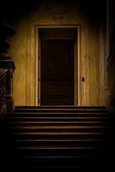 Abandoned dark staircase. Empty building, home interior, nobody