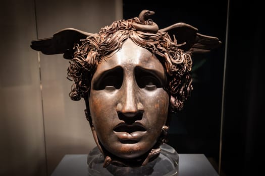 Bassano del Grappa, Italy - 22 December 2022. Head of Medusa, by sculptor Antonio Canova, 1799, bronze and copper