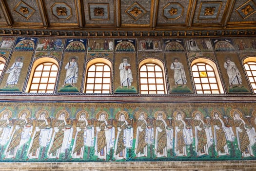 RAVENNA, ITALY - JUNE 12, 2024: Santa Apollinare Basilica, ornate interior decor with mosaic, no people