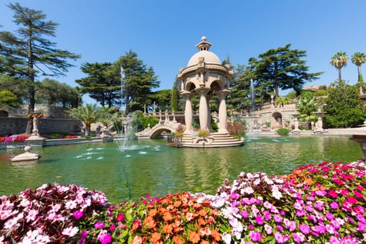 Imperia, Italy - 14 August 2023: Villa Grock - Grock's Italian mansion with garden, fountain, beautiful summer