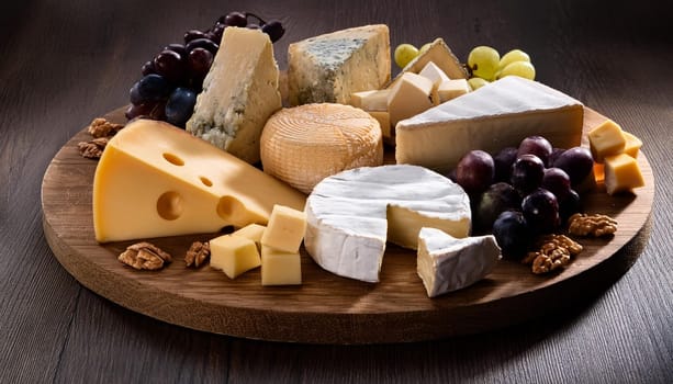 mixed cheeses cutting board, AI generated image