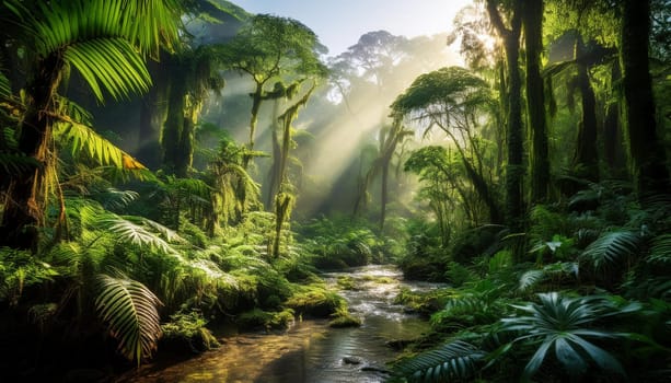tropical rainforest landscape scene, AI generated image