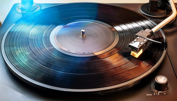 vinyl record on a turntable record player, AI generated image