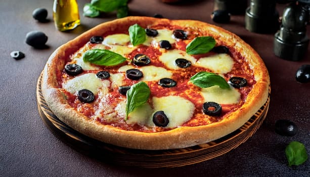 pizza with olives food, AI generated image