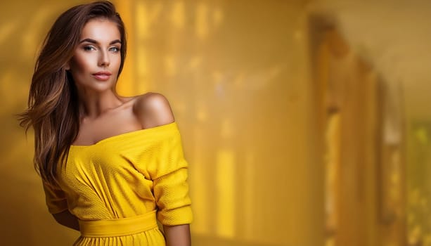 pretty young woman dressed in yellow, AI generated image