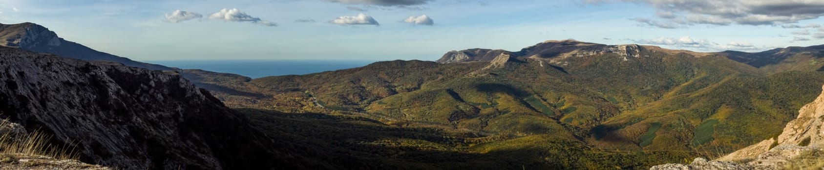 The nature of Crimea, mountains and sky. Grass and forests in the mountains.