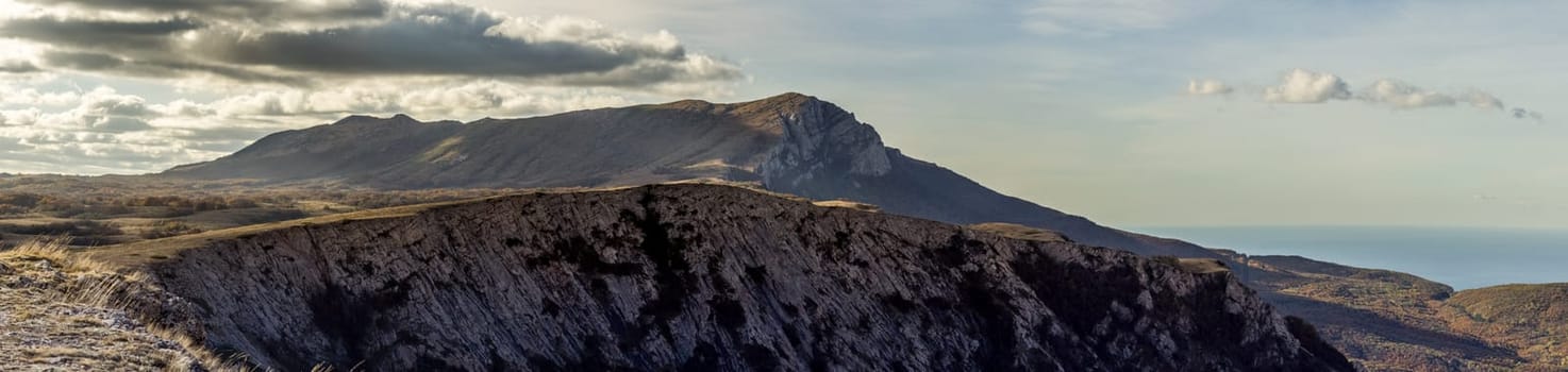 The nature of Crimea, mountains and sky. Grass and forests in the mountains.