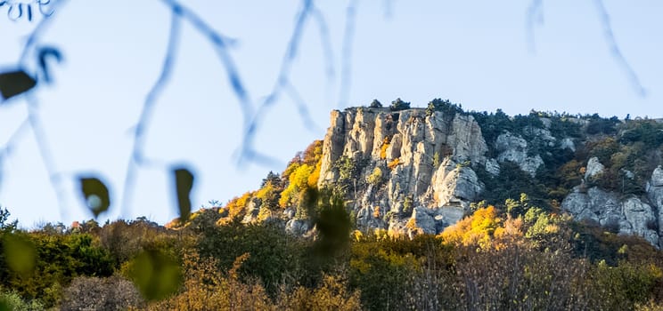 The nature of Crimea, mountains and sky. Grass and forests in the mountains.