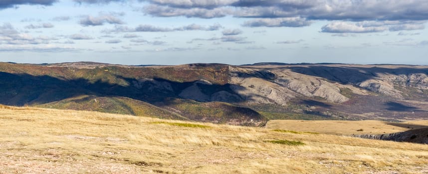 The nature of Crimea, mountains and sky. Grass and forests in the mountains.