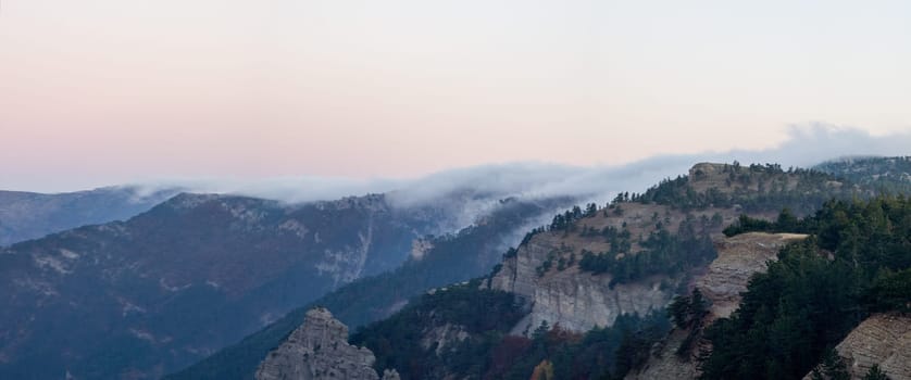 The nature of Crimea, mountains and sky. Grass and forests in the mountains.