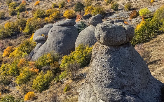 Rocks in Crimea. The rocks of the rocks of Crimea. The output of limestone sediment