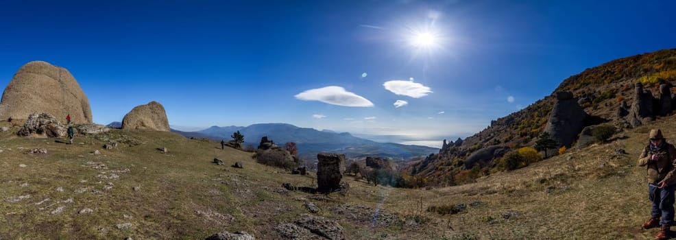 The nature of Crimea, mountains and sky. Grass and forests in the mountains.