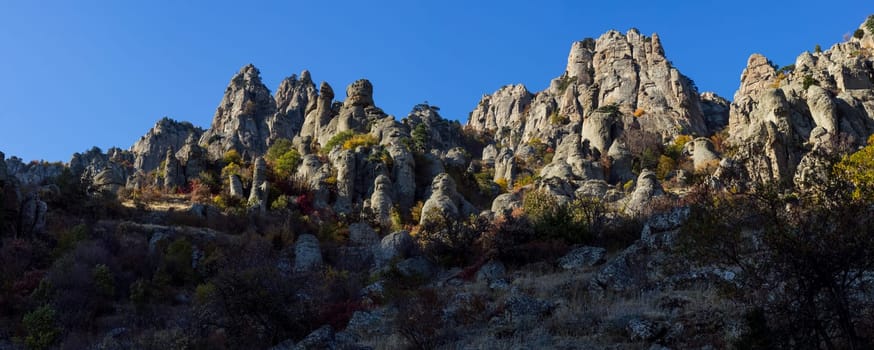 The nature of Crimea, mountains and sky. Grass and forests in the mountains.