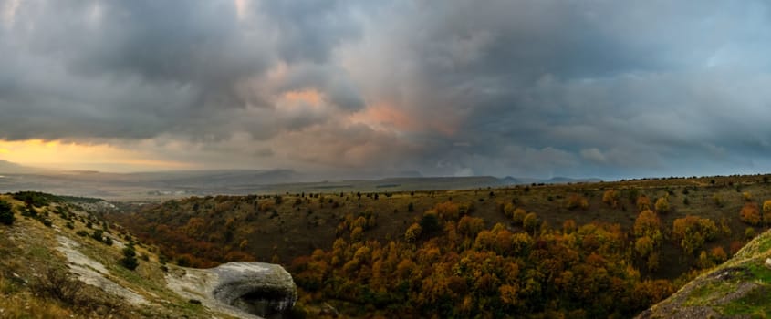 The nature of Crimea, mountains and sky. Grass and forests in the mountains.