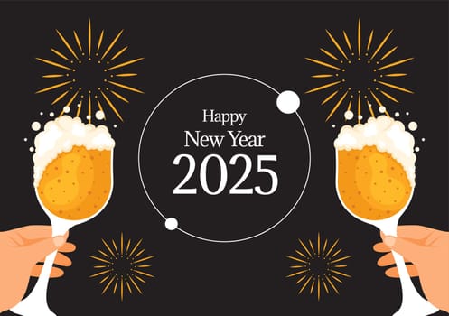 Cartoon Illustration for Happy New Year 2025 Celebration Social Media Background
