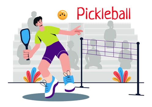 Pickleball Game Sport Illustration featuring Pickleball Players with Rackets, Paddles, and a Court for Sports Activities and Matches in a Background