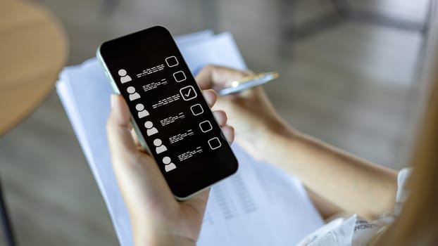 Human resource manager checks the CV online to choose the perfect employee for his business, Online and modern technologies for simplifying the human resources system, HR technology.