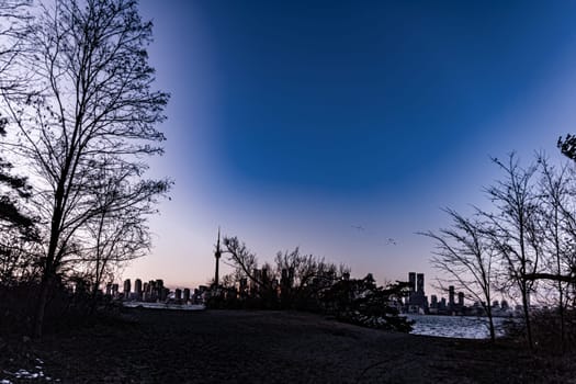city ​​silhouette at dawn. Shooting Location: Toronto