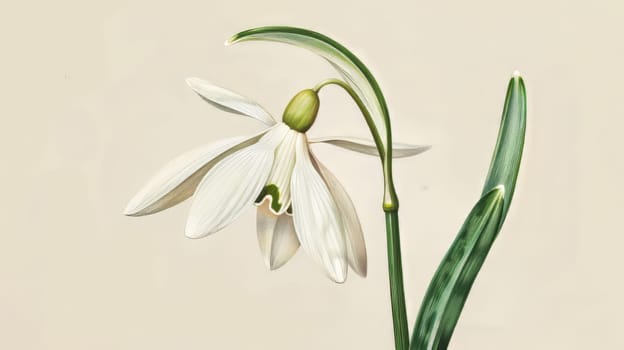 Botanical sketch of a delicate snowdrop flower