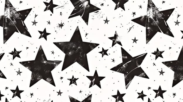 A seamless pattern of black and white stars, adding a whimsical touch to designs