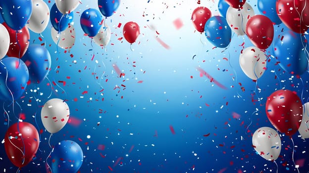 A festive background with balloons and confetti for the Fourth of July