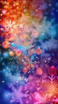 A colorful background with snowflakes and stars. The snowflakes are in different colors and sizes
