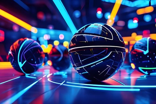 vibrant mix of abstract circuitry intertwined with basketball balls, representing AI role in personalized sports training
