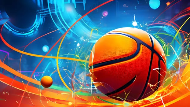 vibrant mix of abstract circuitry intertwined with basketball balls, representing AI role in personalized sports training
