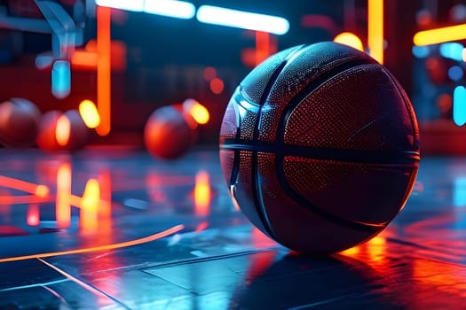 vibrant mix of abstract circuitry intertwined with basketball balls, representing AI role in personalized sports training