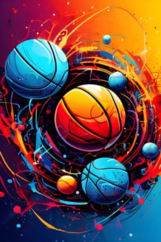 vibrant mix of abstract circuitry intertwined with basketball balls, representing AI role in personalized sports training