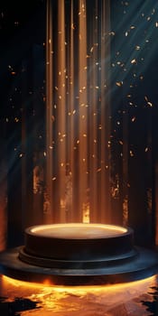 A captivating scene of a glowing portal surrounded by floating particles in a mysterious, dark forest.