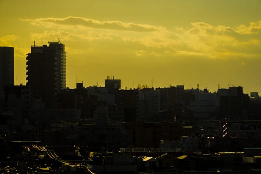 City silhouette at sunset. Shooting Location: Shinjuku Ward, Tokyo