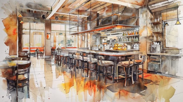 Charming watercolor artwork capturing the inviting allure of a culinary space