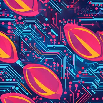 vibrant mix of abstract circuitry intertwined with rugby balls, representing AI role in personalized sports training