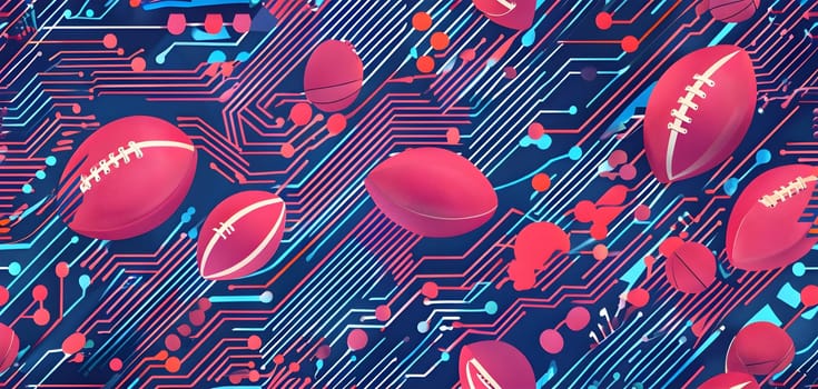 vibrant mix of abstract circuitry intertwined with rugby balls, representing AI role in personalized sports training
