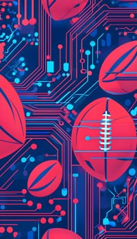 vibrant mix of abstract circuitry intertwined with rugby balls, representing AI role in personalized sports training
