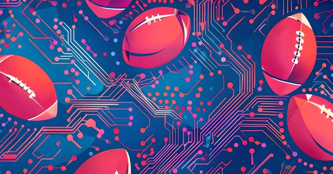 vibrant mix of abstract circuitry intertwined with rugby balls, representing AI role in personalized sports training