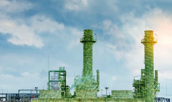 Gas turbine electrical power plant. Green energy solutions. Sustainability and clean energy generation. Industrial innovation and eco-friendly electricity production concepts. Gas turbine technology.