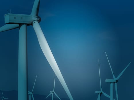 Wind energy and sustainable power generation with wind turbines, Eco-friendly solutions for renewable resources. Wind power farm and sustainable development of renewable energy, green technology.