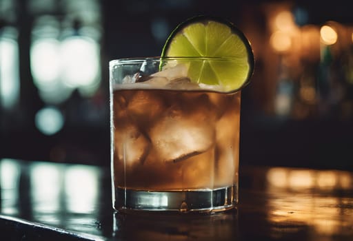 Moody Lighting Enhances a Dark and Stormy Cocktail with Lime in a Nautical Setting