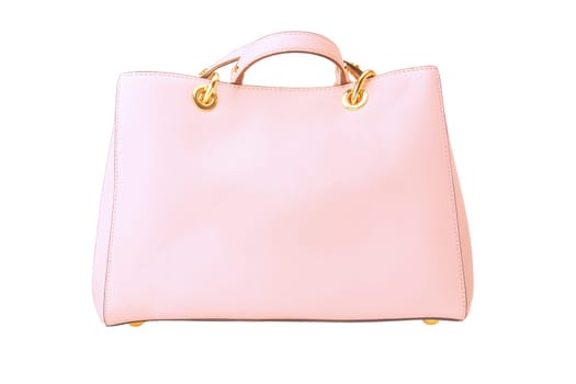 Stylish women's handbag. A fashionable female pink luxury handbag isolated on white. Fashionable womans accessories. Clipping path. Advertising.