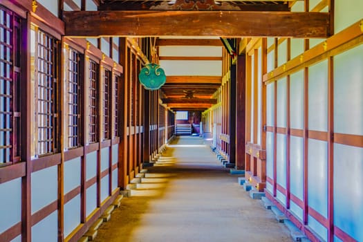 Beautiful corridor inside the temple. Shooting Location: Niigata Prefecture
