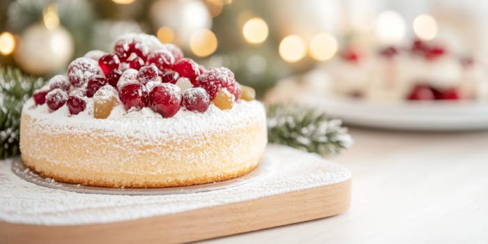 Festive Christmas holiday dessert table with various cakes and pastries, ideal as cheerful background, AI Generated
