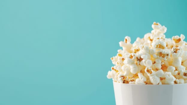 Popcorn in paper cup on pristine solid color background, fun party concept, AI Generated
