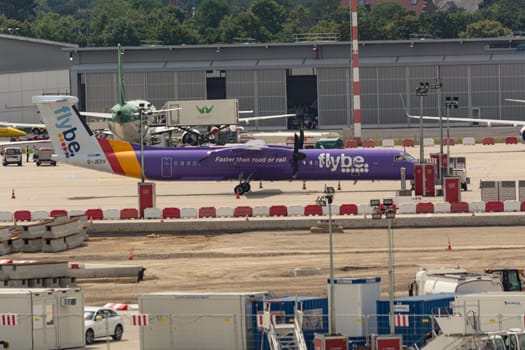 DUESSELDORF, NRW, GERMANY - JUNE 18, 2019: Dusseldorf, Nrw, Germany - June 18, 2019: Flybe plane takes off from Dusseldorf International Airport