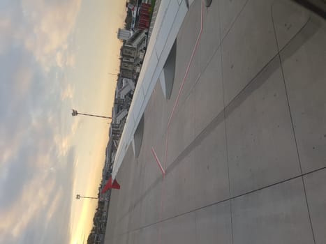 DUESSELDORF, NRW, GERMANY - NOVEMBER 11, 2019: Dusseldorf, Nrw, Germany - November 11, 2019:  Window view from the passenger seat of a passenger plane