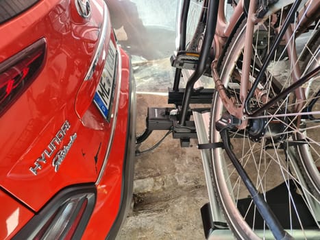 HEILIGENHAUS, NRW, GERMANY - JUNE 13, 2020: Heiligenhaus, Nrw, Germany - June 13, 2020: Bikes Loaded on the Back of a Car